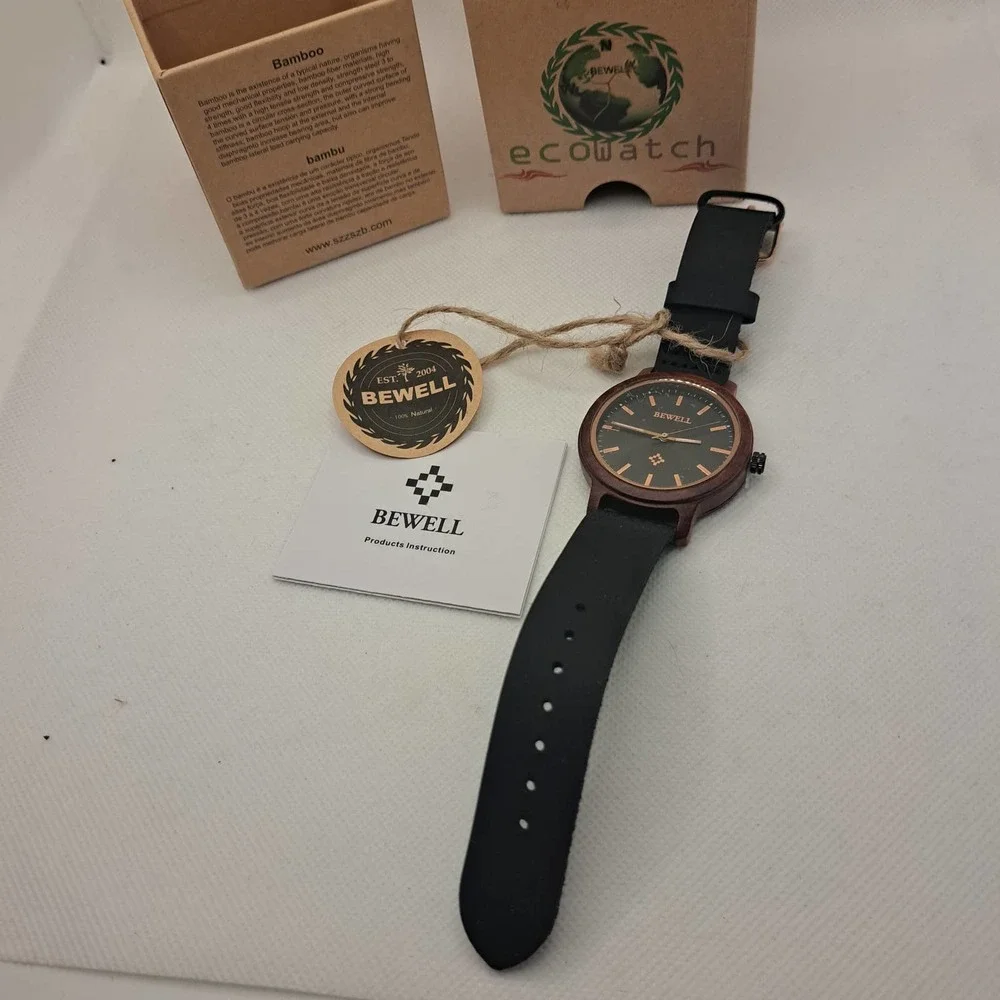 NIB -Buy UNIQUE! BEWELL Wooden EcoWatch Unisex Sandlewood-Leather